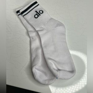 ALO Yoga White Athletic Socks with Black Stripes